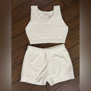La Vie En Rose Soft White Knit Set Top L Shorts Small